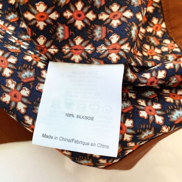TORY BURCH 100% SILK SHORT SLEEVE BOXY TOP IN ORANGE BLUE FLORAL GEO PATTERN - 2 - Picture 10 of 10